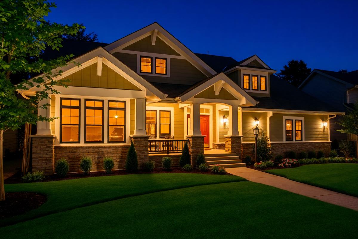 Finished craftsman home at night in metro Atlanta